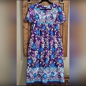 Loungees Cotton Purple Floral Kaftan Dress Small